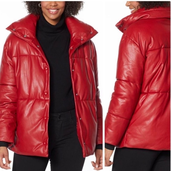 NWOT Anthropologie AVEC LES FILLES Womens L Faux Leather Puffer Coat - Picture 4 of 16